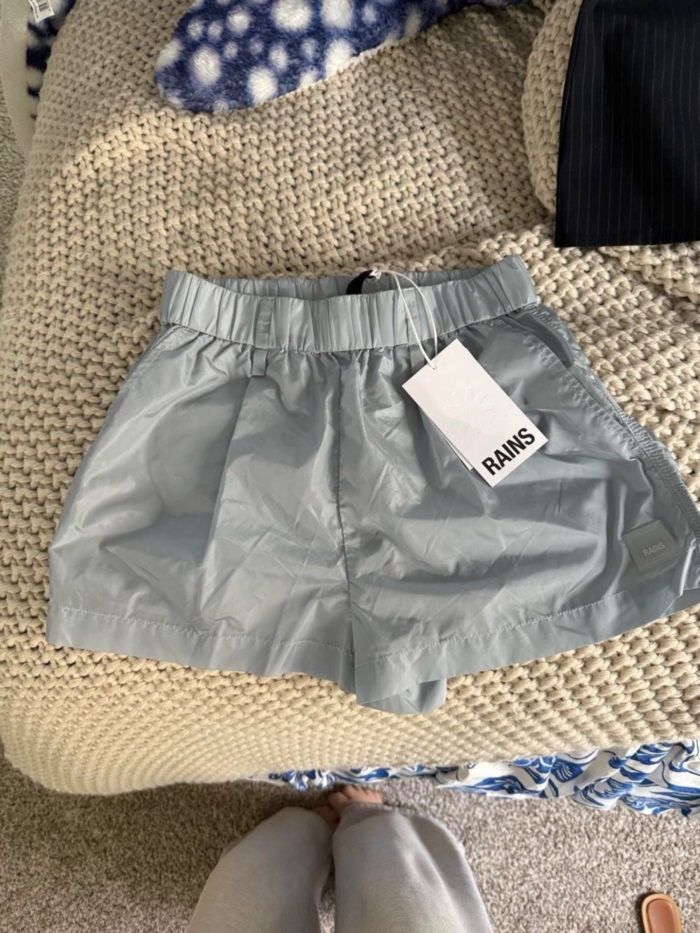 Rains Light Gray Athletic Shorts with Elastic Waist